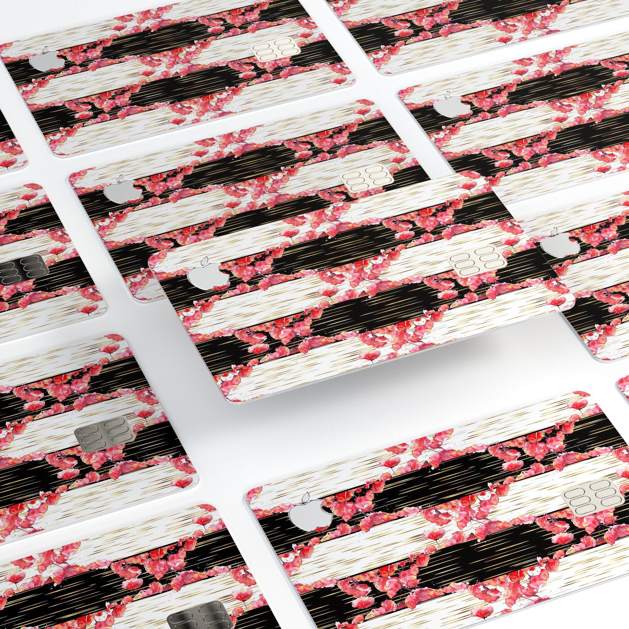 Karamfila Watercolo Poppies V6 decal skin-kit for Apple Card, showcasing vibrant poppy design and premium vinyl material.